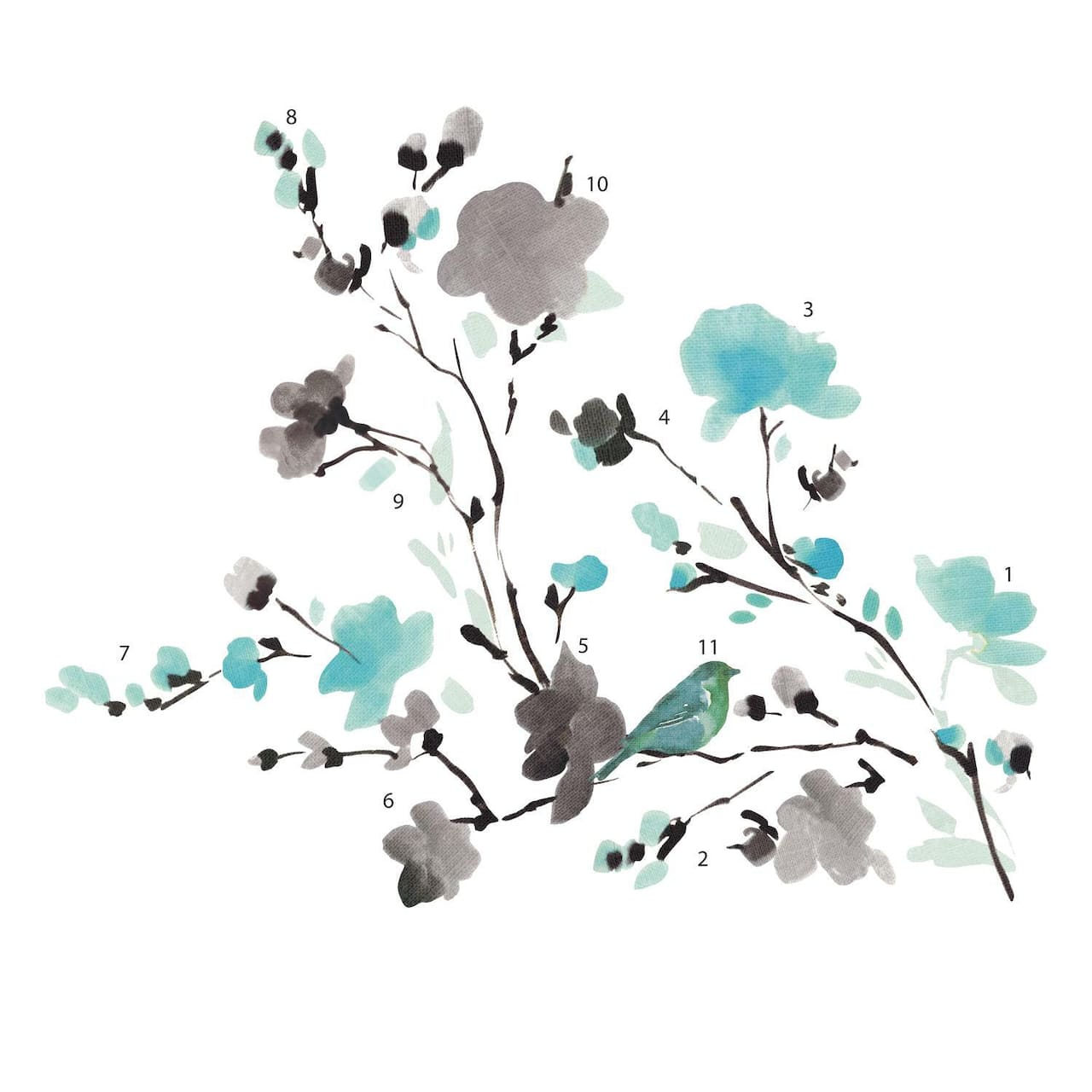 RoomMates Blossom Watercolor Bird Branch Peel &#x26; Stick Wall Decals